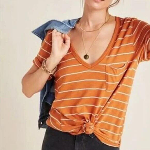 Anthropologie T.La Riley Asymmetrical Pocket Tee Gold Orange Size S NWT - Picture 3 of 6